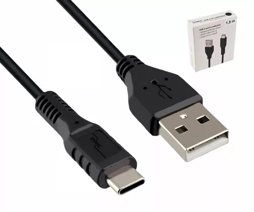 Cavo di ricarica da USB tipo C ad A, spina USB tipo C ad A, 5V, 3A, nero, confezione promozionale DINIC, 1,5 m